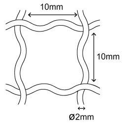 Grillage ondulé en acier inoxydable 1.4301 V2A 10 x 10 x 2 mm